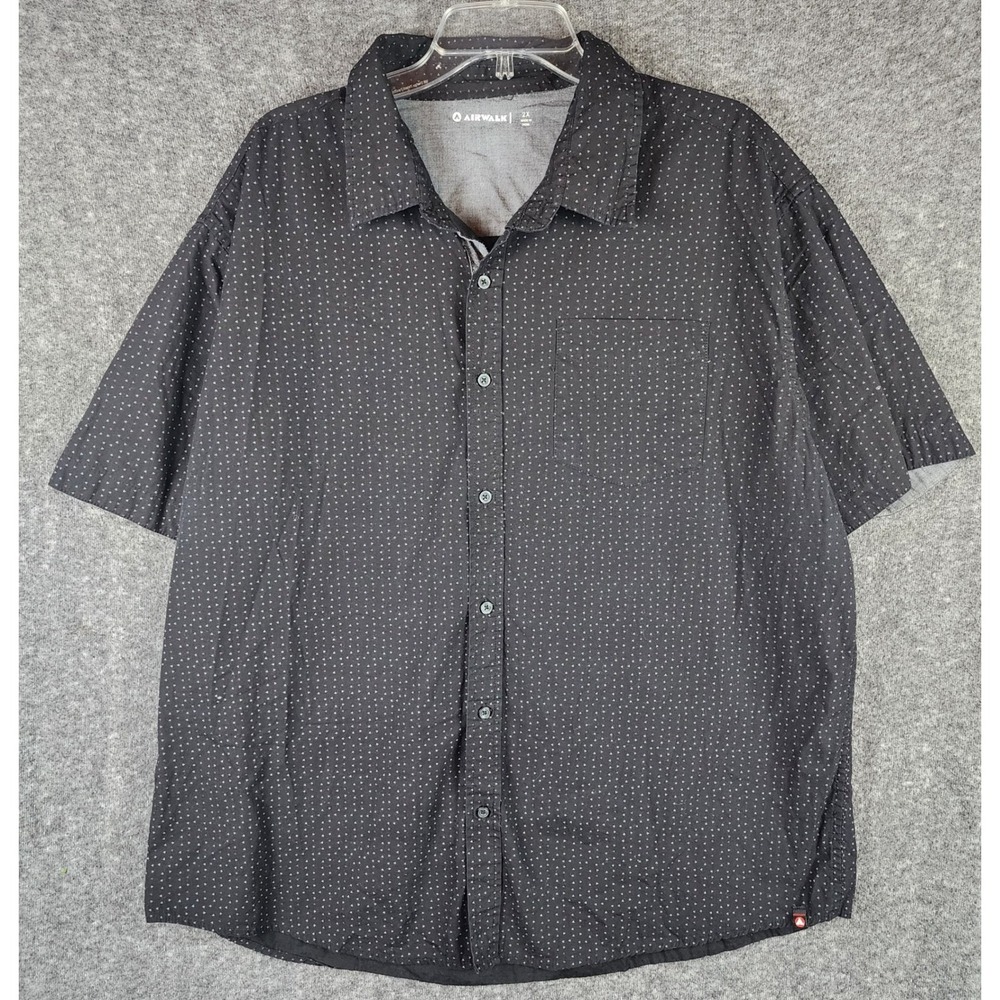 Airwalk Button Down Shirt Mens 2X Black Geometric Print Short Sleeve EUC
